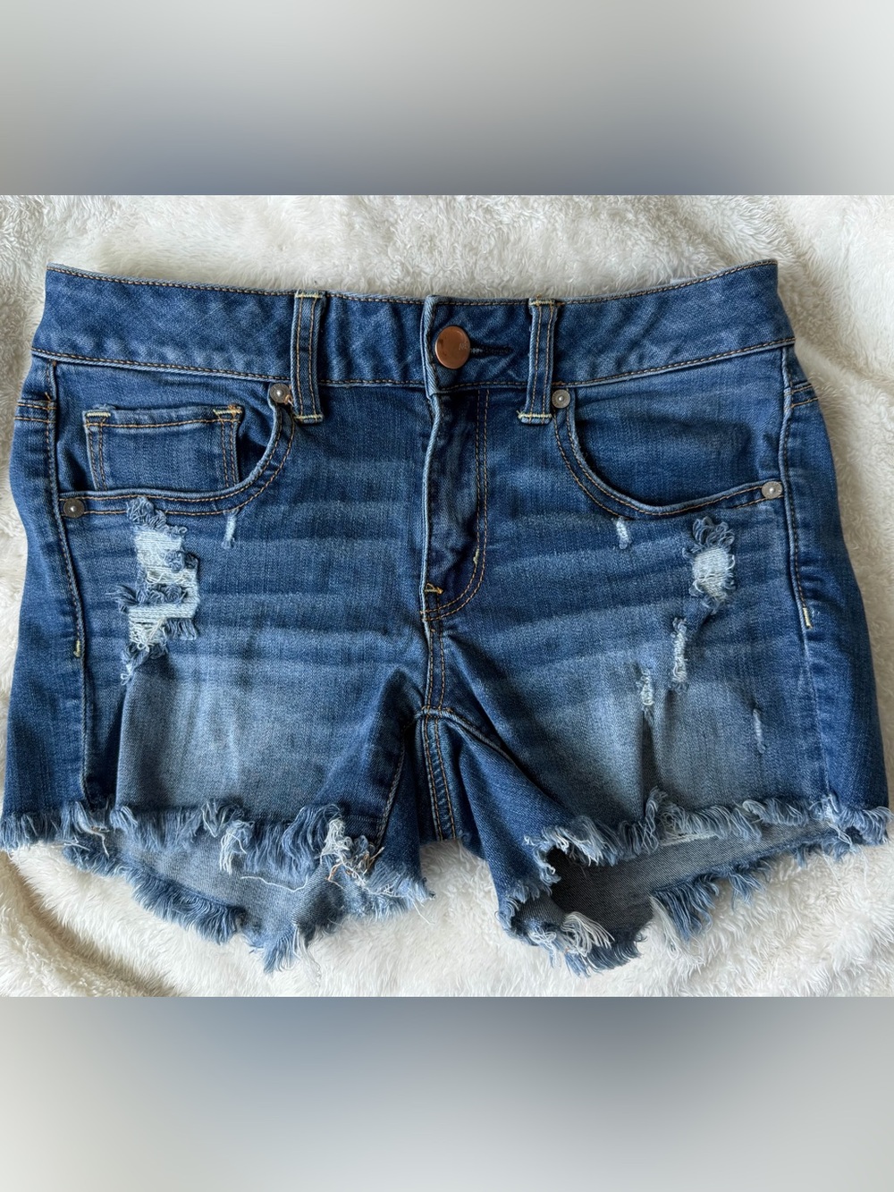 American Eagle Outfitters Dark Blue Distressed Denim Cutoff Shorts